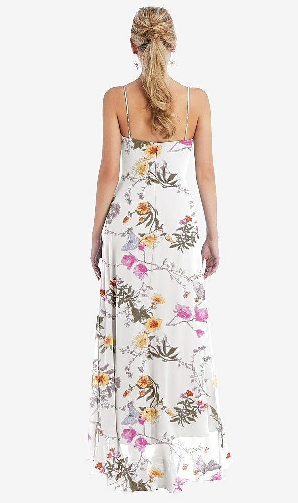 Back View - Butterfly Botanica Ivory Scoop Neck Ruffle-Trimmed High Low Maxi Dress