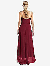 Rear View Thumbnail - Burgundy Scoop Neck Ruffle-Trimmed High Low Maxi Dress