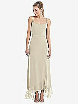 Front View Thumbnail - Champagne Scoop Neck Ruffle-Trimmed High Low Maxi Dress