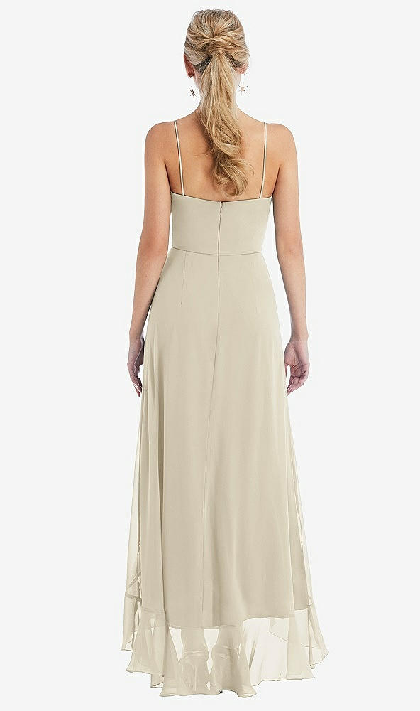 Back View - Champagne Scoop Neck Ruffle-Trimmed High Low Maxi Dress