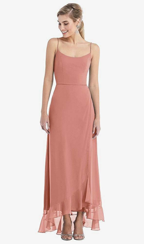 Front View - Desert Rose Scoop Neck Ruffle-Trimmed High Low Maxi Dress