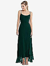 Front View Thumbnail - Evergreen Scoop Neck Ruffle-Trimmed High Low Maxi Dress