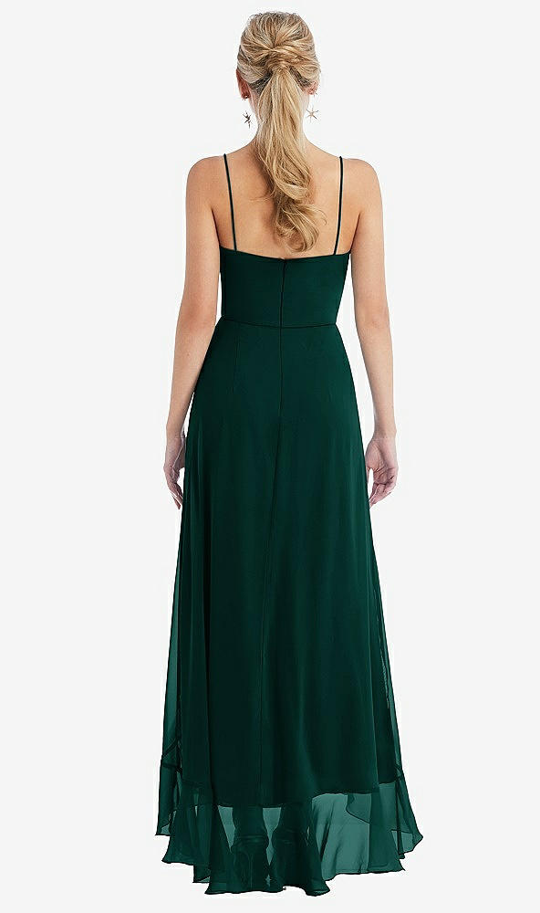 Back View - Evergreen Scoop Neck Ruffle-Trimmed High Low Maxi Dress