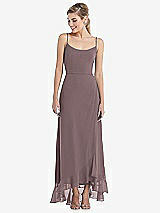 Front View Thumbnail - French Truffle Scoop Neck Ruffle-Trimmed High Low Maxi Dress