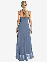Rear View Thumbnail - Larkspur Blue Scoop Neck Ruffle-Trimmed High Low Maxi Dress
