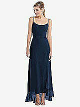 Front View Thumbnail - Midnight Navy Scoop Neck Ruffle-Trimmed High Low Maxi Dress