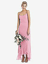 Alt View 1 Thumbnail - Peony Pink Scoop Neck Ruffle-Trimmed High Low Maxi Dress