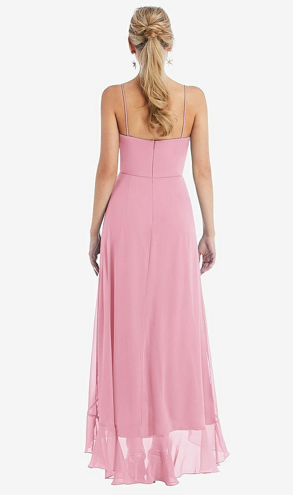 Back View - Peony Pink Scoop Neck Ruffle-Trimmed High Low Maxi Dress