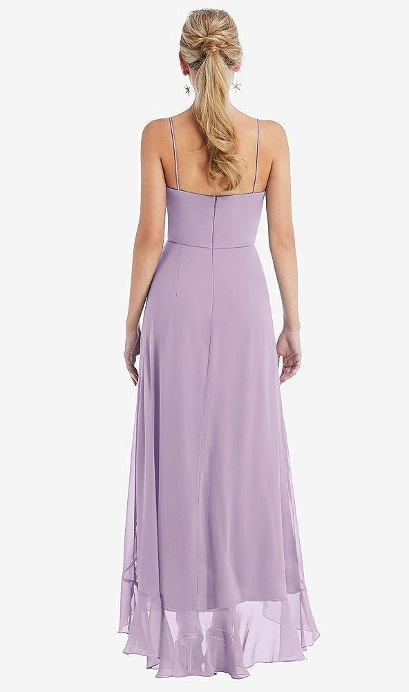 Back View - Pale Purple Scoop Neck Ruffle-Trimmed High Low Maxi Dress