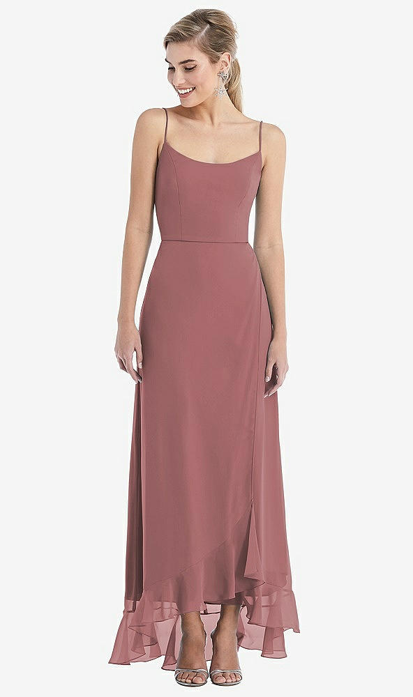 Front View - Rosewood Scoop Neck Ruffle-Trimmed High Low Maxi Dress