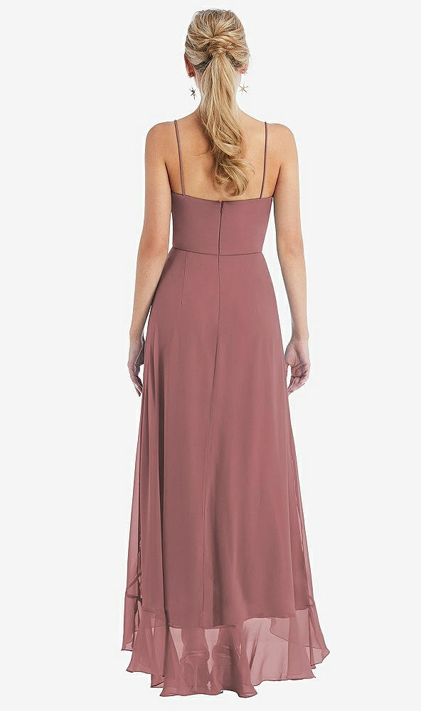 Back View - Rosewood Scoop Neck Ruffle-Trimmed High Low Maxi Dress