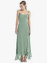 Front View Thumbnail - Seagrass Scoop Neck Ruffle-Trimmed High Low Maxi Dress