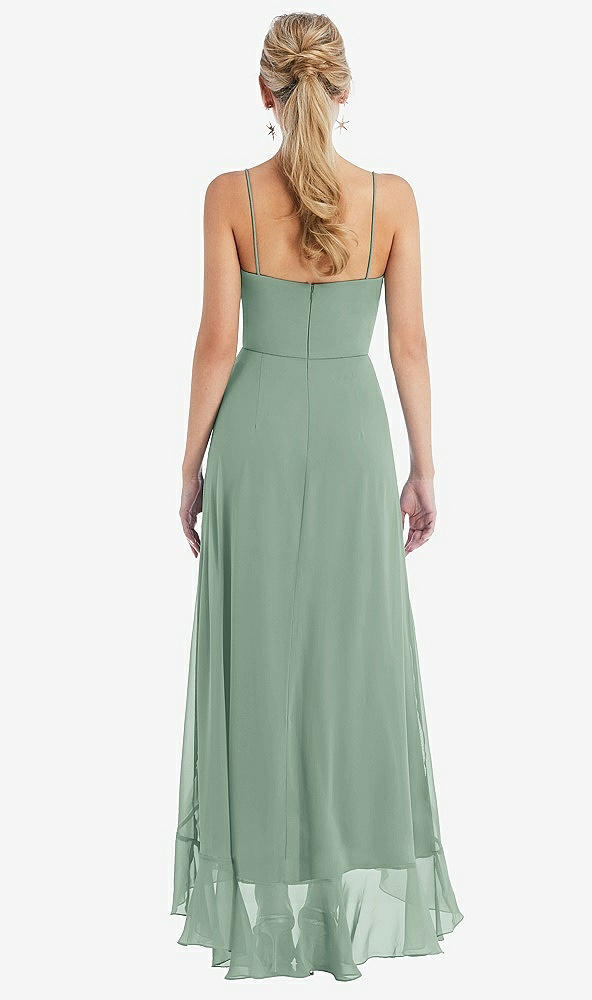 Back View - Seagrass Scoop Neck Ruffle-Trimmed High Low Maxi Dress