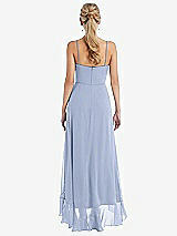 Rear View Thumbnail - Sky Blue Scoop Neck Ruffle-Trimmed High Low Maxi Dress