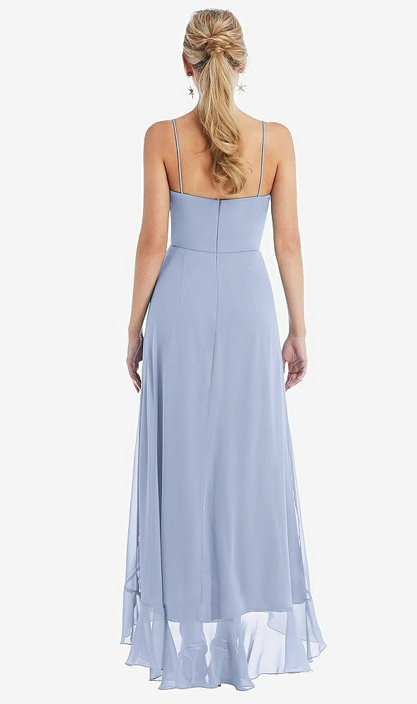 Back View - Sky Blue Scoop Neck Ruffle-Trimmed High Low Maxi Dress