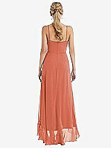 Rear View Thumbnail - Terracotta Copper Scoop Neck Ruffle-Trimmed High Low Maxi Dress