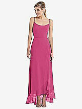 Front View Thumbnail - Tea Rose Scoop Neck Ruffle-Trimmed High Low Maxi Dress