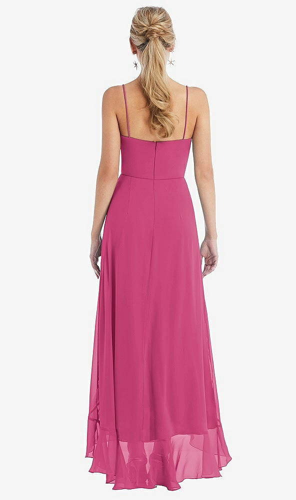 Back View - Tea Rose Scoop Neck Ruffle-Trimmed High Low Maxi Dress