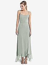 Front View Thumbnail - Willow Green Scoop Neck Ruffle-Trimmed High Low Maxi Dress