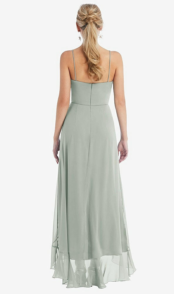 Back View - Willow Green Scoop Neck Ruffle-Trimmed High Low Maxi Dress