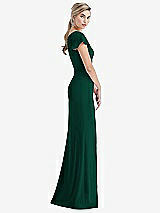 Side View Thumbnail - Hunter Green One-Shoulder Cap Sleeve Trumpet Gown with Front Slit