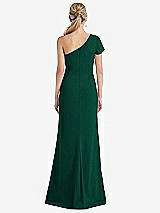 Rear View Thumbnail - Hunter Green One-Shoulder Cap Sleeve Trumpet Gown with Front Slit