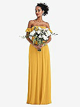 Alt View 2 Thumbnail - NYC Yellow Off-the-Shoulder Ruffle Cuff Sleeve Chiffon Maxi Dress
