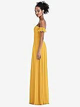Side View Thumbnail - NYC Yellow Off-the-Shoulder Ruffle Cuff Sleeve Chiffon Maxi Dress