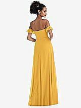 Rear View Thumbnail - NYC Yellow Off-the-Shoulder Ruffle Cuff Sleeve Chiffon Maxi Dress