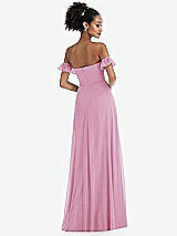 Rear View Thumbnail - Powder Pink Off-the-Shoulder Ruffle Cuff Sleeve Chiffon Maxi Dress