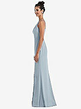 Side View Thumbnail - Mist Open-Back High-Neck Halter Trumpet Gown