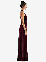 Side View Thumbnail - Cabernet High-Neck Halter Velvet Maxi Dress with Front Slit