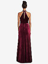 Rear View Thumbnail - Cabernet High-Neck Halter Velvet Maxi Dress with Front Slit