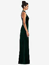 Side View Thumbnail - Evergreen High-Neck Halter Velvet Maxi Dress with Front Slit
