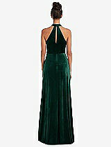 Rear View Thumbnail - Evergreen High-Neck Halter Velvet Maxi Dress with Front Slit