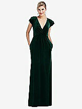 Front View Thumbnail - Evergreen Flutter Sleeve Wrap Bodice Velvet Maxi Dress with Pockets