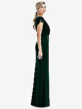 Side View Thumbnail - Evergreen Flutter Sleeve Wrap Bodice Velvet Maxi Dress with Pockets