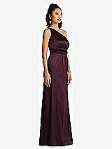 Side View Thumbnail - Bordeaux One-Shoulder Draped Satin Maxi Dress