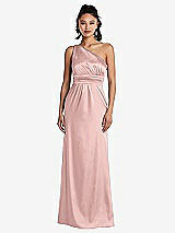 Front View Thumbnail - Rose - PANTONE Rose Quartz One-Shoulder Draped Satin Maxi Dress