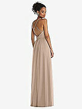 Rear View Thumbnail - Topaz & Light Nude Illusion Deep V-Neck Tulle Maxi Dress with Adjustable Straps