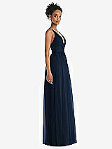Side View Thumbnail - Midnight Navy & Light Nude Illusion Deep V-Neck Tulle Maxi Dress with Adjustable Straps