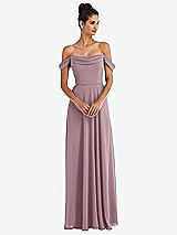 Front View Thumbnail - Dusty Rose Off-the-Shoulder Draped Neckline Maxi Dress