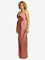 Side View Thumbnail - Desert Rose Cowl-Neck Draped Wrap Maxi Dress with Front Slit