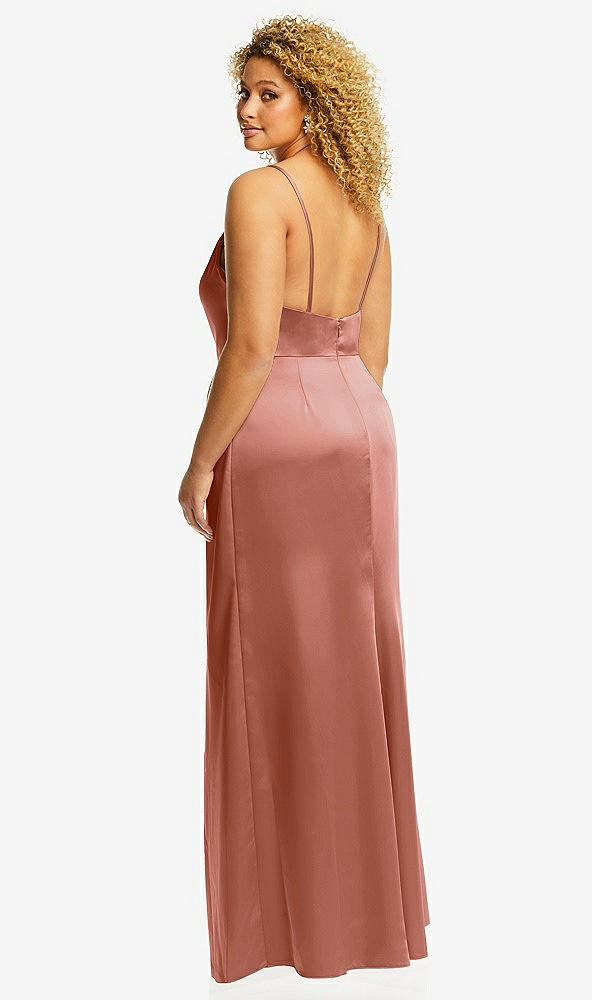 Back View - Desert Rose Cowl-Neck Draped Wrap Maxi Dress with Front Slit