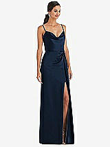 Alt View 1 Thumbnail - Midnight Navy Cowl-Neck Draped Wrap Maxi Dress with Front Slit
