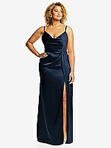 Front View Thumbnail - Midnight Navy Cowl-Neck Draped Wrap Maxi Dress with Front Slit