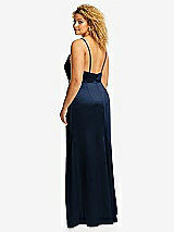 Rear View Thumbnail - Midnight Navy Cowl-Neck Draped Wrap Maxi Dress with Front Slit