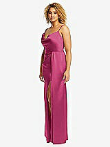 Side View Thumbnail - Tea Rose Cowl-Neck Draped Wrap Maxi Dress with Front Slit