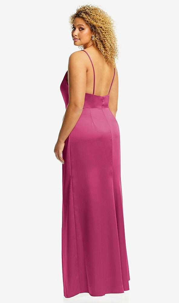 Back View - Tea Rose Cowl-Neck Draped Wrap Maxi Dress with Front Slit