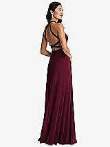 Front View Thumbnail - Cabernet Stand Collar Halter Maxi Dress with Criss Cross Open-Back